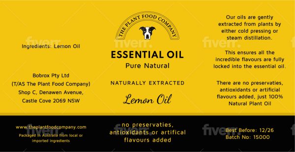 100% Lemon Oil Pure Cold Pressed Extract Flavour All Natural Food Essence